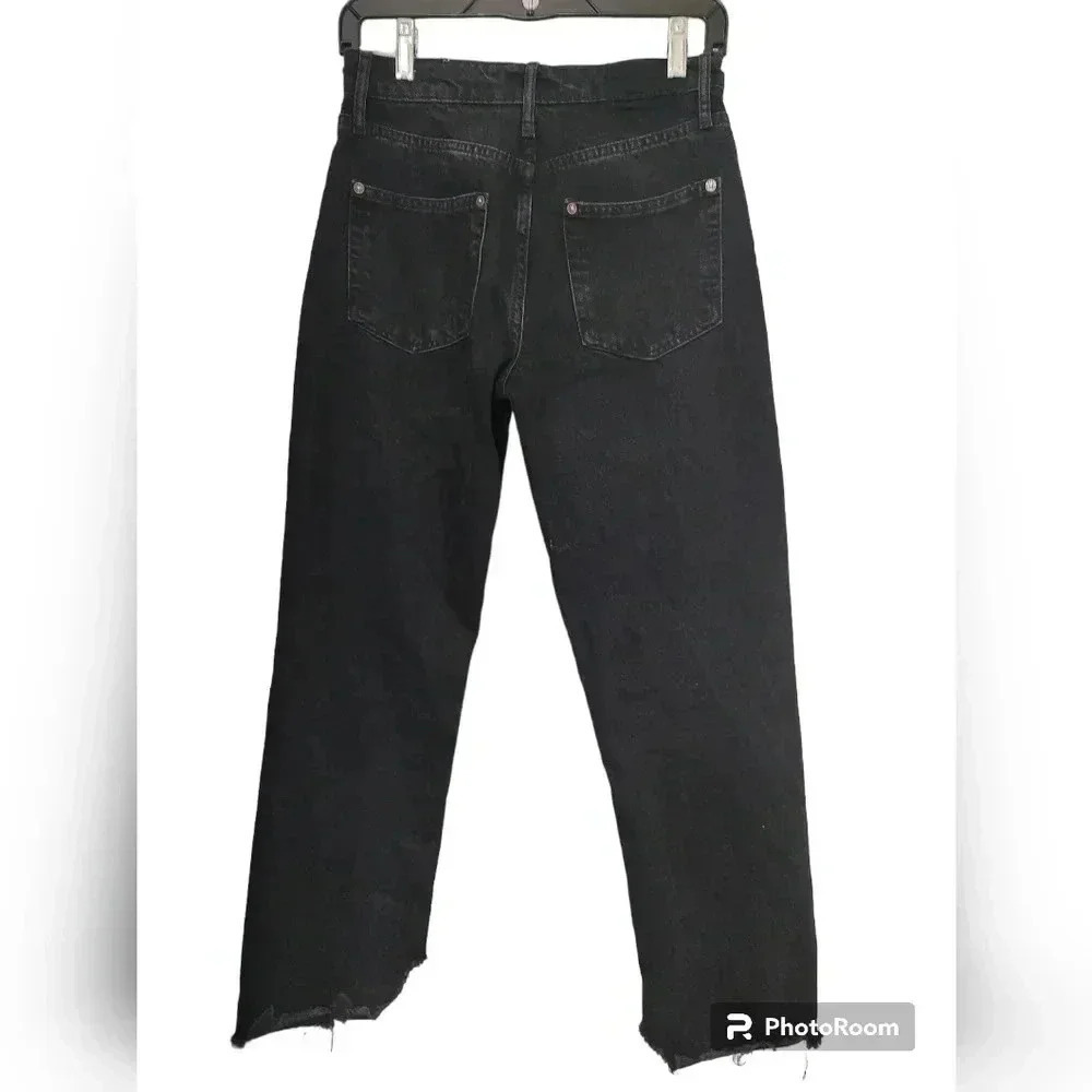 WE THE FREE Tapered Baggy High Rise Boyfriend Fit Raw Hem Jeans Black - Picture 6 of 8